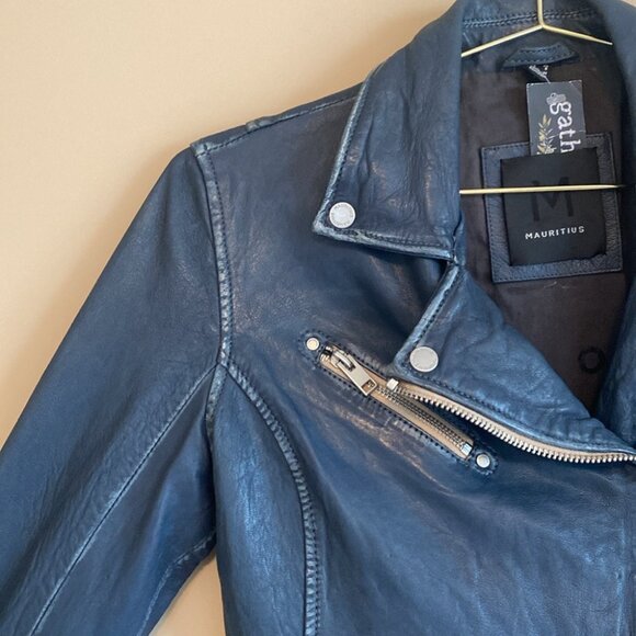 SOLD Mauritius Lamb Leather Moto Jacket Denim Blue - Picture 4 of 16